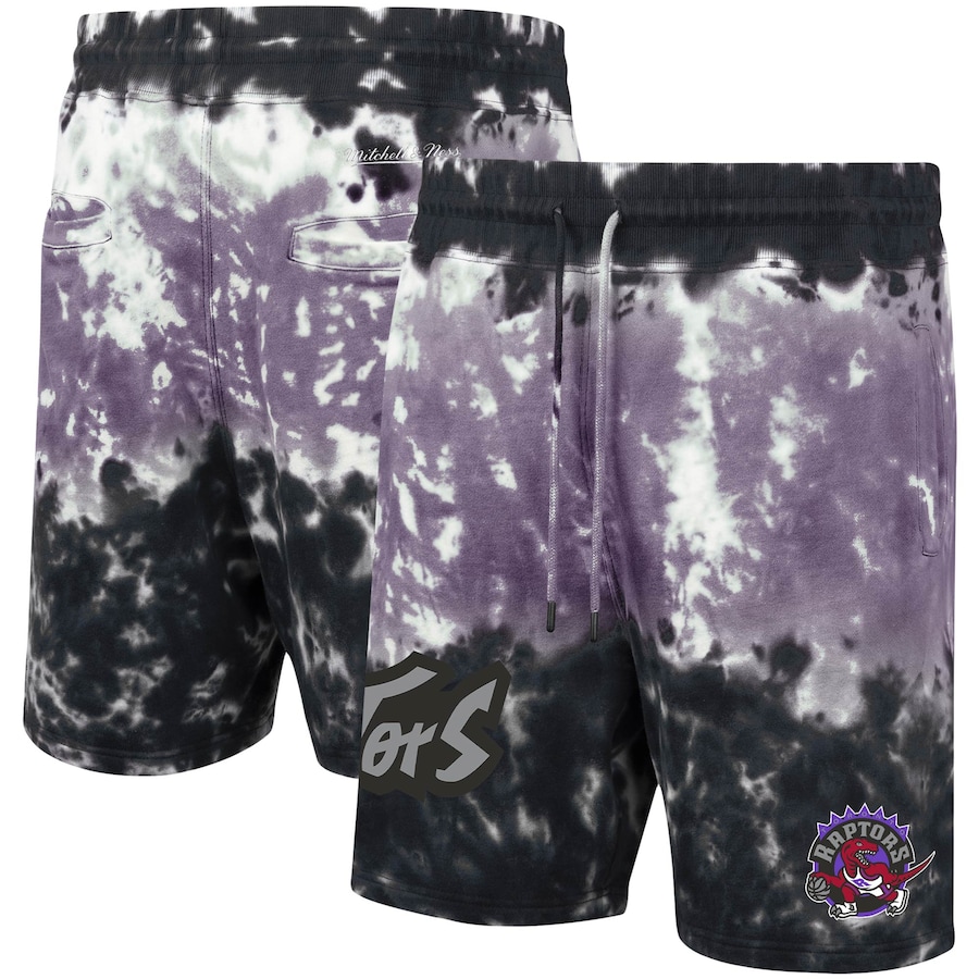 Men's Toronto Raptors Mitchell & Ness Black/Purple Hardwood Classics Terry Tie-Dye Shorts