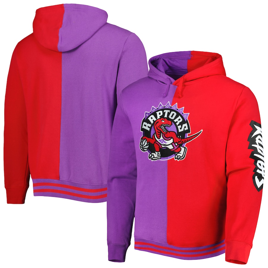 Men's Toronto Raptors Mitchell & Ness Purple/Red Hardwood Classics Split Pullover Hoodie Men's Toronto Raptors Mitchell & Ness Purple/Red Hardwood Classics Split Pullover Hoodie