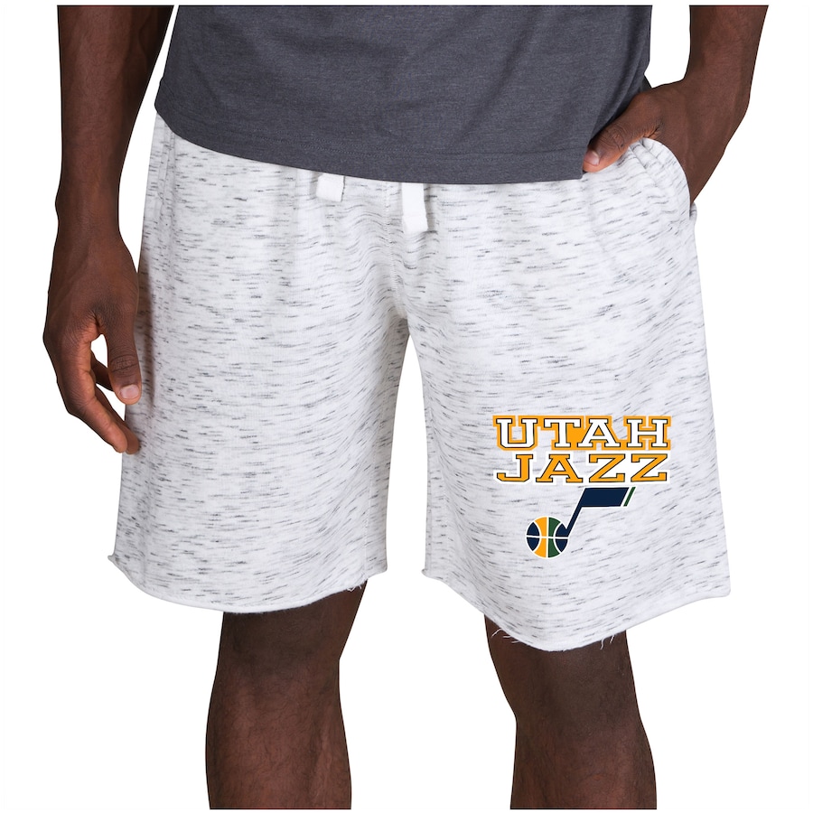 Men's Utah Jazz Concepts Sport White/Charcoal Alley Fleece Shorts Men's Utah Jazz Concepts Sport White/Charcoal Alley Fleece Shorts