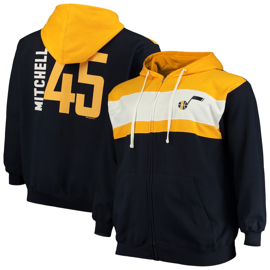 Men's Utah Jazz Donovan Mitchell Navy/White Big & Tall Full-Zip Hoodie Men's Utah Jazz Donovan Mitchell Navy/White Big & Tall Full-Zip Hoodie