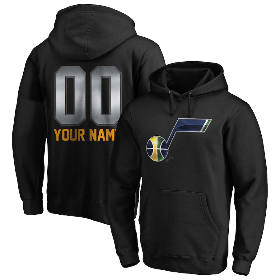Men's Customize Utah Jazz Black Midnight Mascot Personalized Name & Number Pullover Hoodie