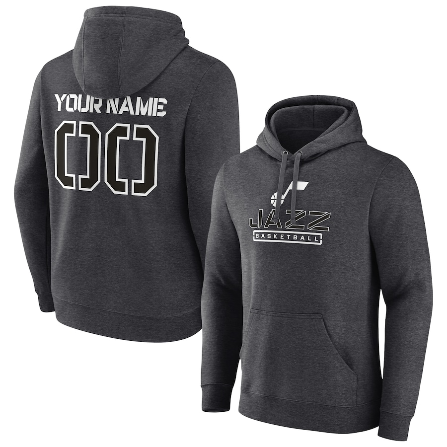 Men's Customize Utah Jazz Charcoal Personalized Evanston Stencil Pullover Hoodie