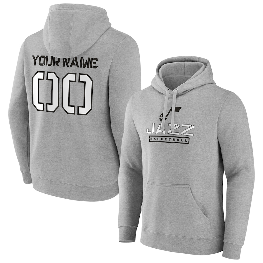 Men's Customize Utah Jazz Gray Personalized Evanston Stencil Pullover Hoodie