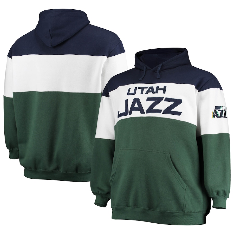 Men's Utah Jazz Navy/Green Big & Tall Colorblock Wordmark Pullover Hoodie Men's Utah Jazz Navy/Green Big & Tall Colorblock Wordmark Pullover Hoodie