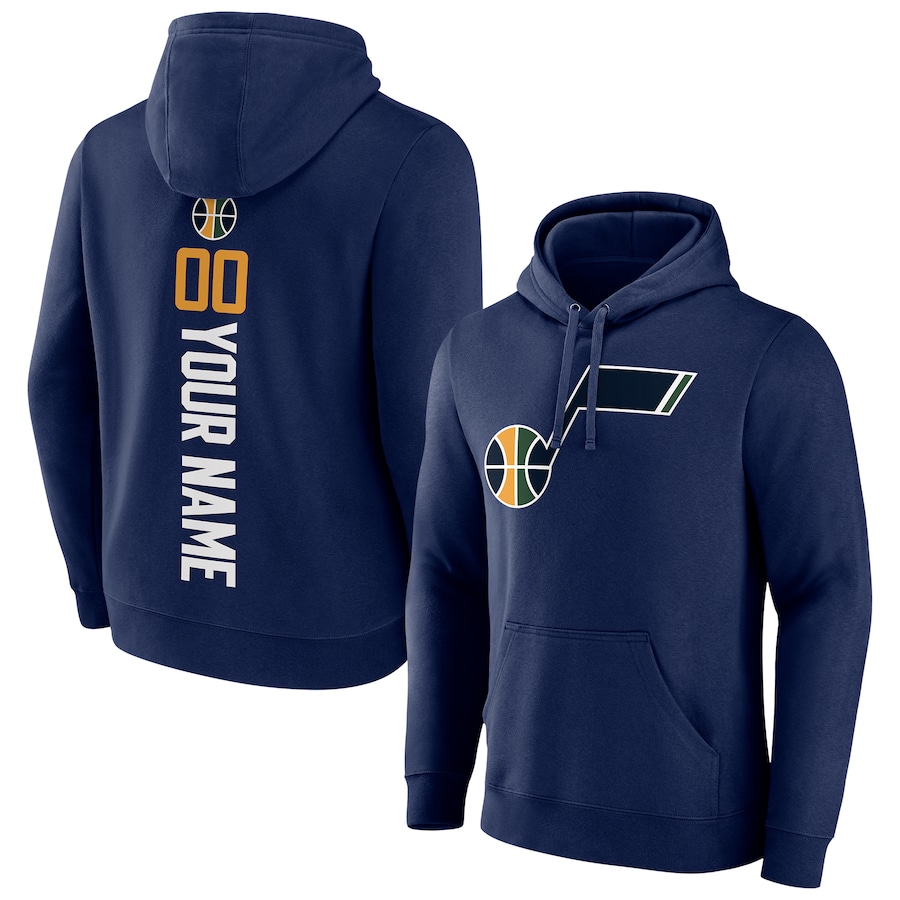 Men's Customize Utah Jazz Navy Playmaker Personalized Name & Number Pullover Hoodie
