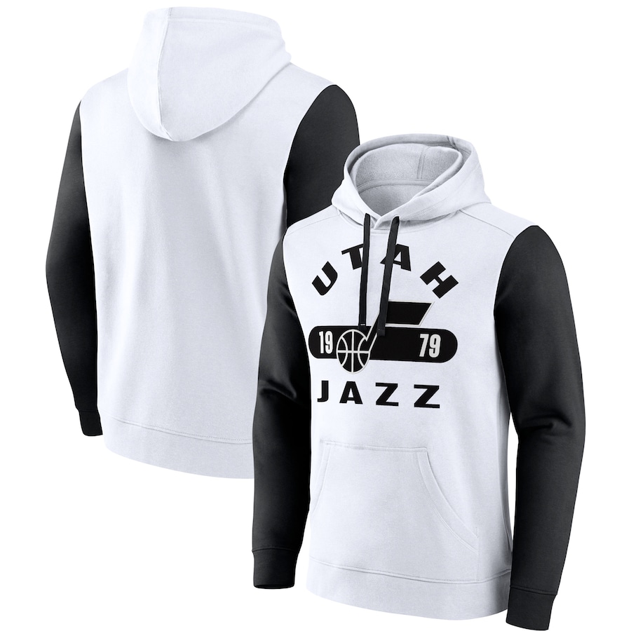 Men's Utah Jazz White/Black Attack Colorblock Pullover Hoodie