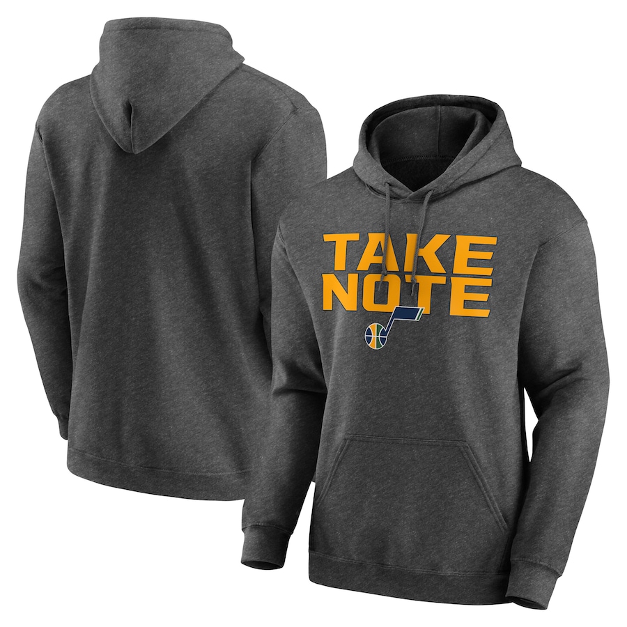 Men's Utah Jazz Heathered Charcoal Victory Earned Pullover Hoodie Men's Utah Jazz Heathered Charcoal Victory Earned Pullover Hoodie