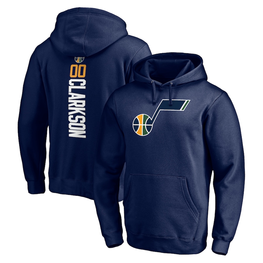 Men's Utah Jazz Jordan Clarkson Navy Playmaker Name & Number Pullover Hoodie