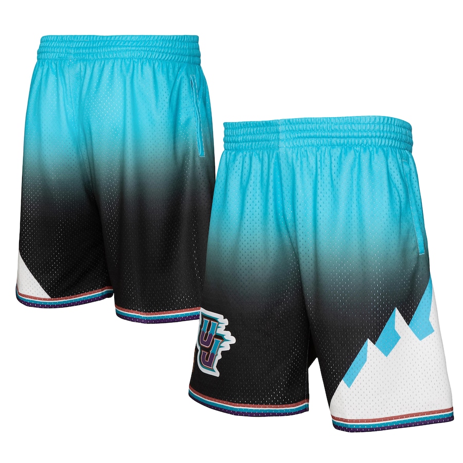 Men's Utah Jazz Mitchell & Ness Black/Light Blue 1996/97 Hardwood Classics Fadeaway Reload 3.0 Swingman Shorts Men's Utah Jazz Mitchell & Ness Black/Light Blue 1996/97 Hardwood Classics Fadeaway Reload 3.0 Swingman Shorts