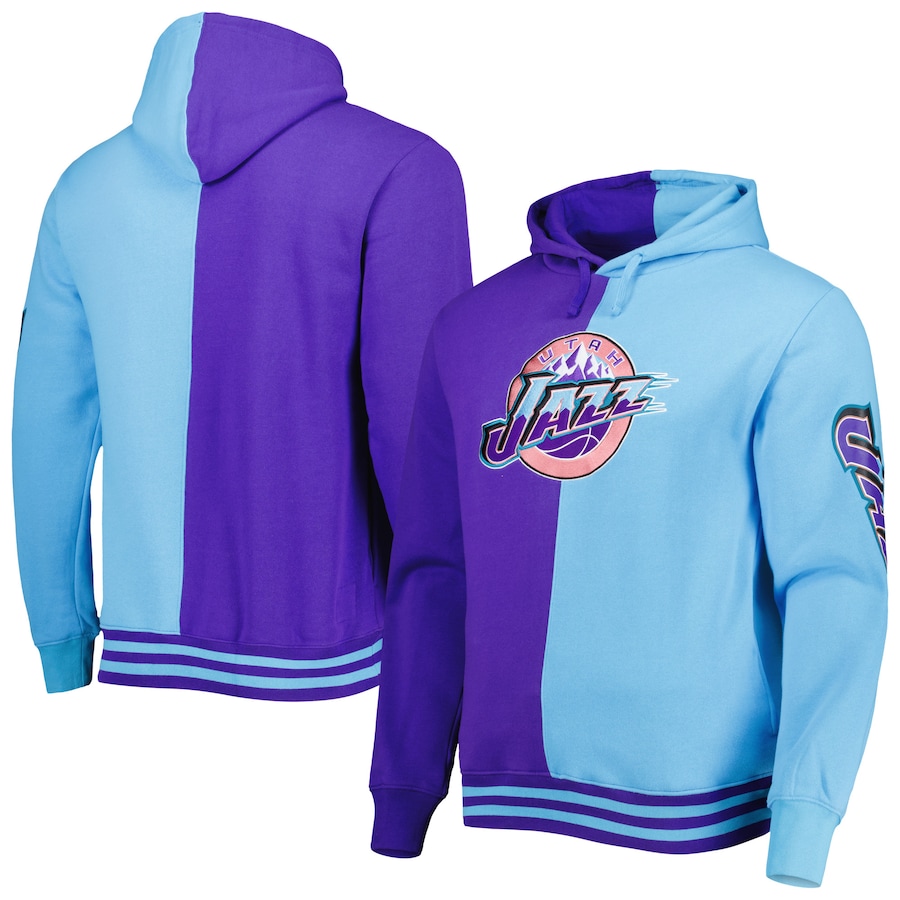 Men's Utah Jazz Mitchell & Ness Purple/Turquoise Hardwood Classics Split Pullover Hoodie