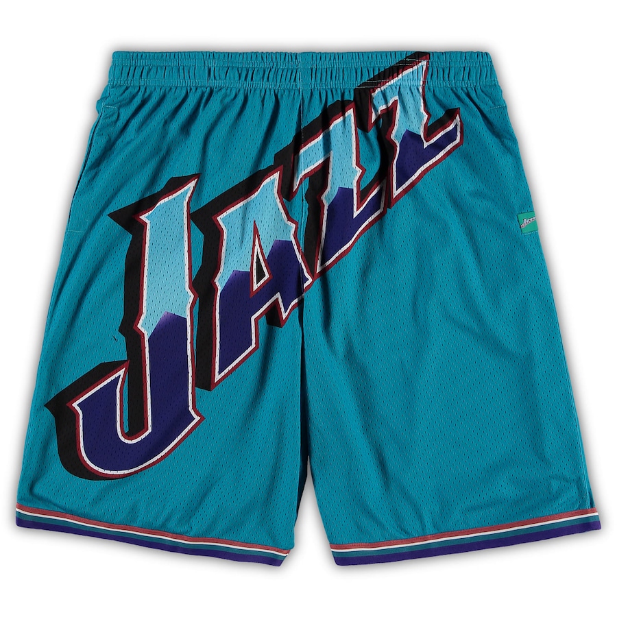 Men's Utah Jazz Mitchell & Ness Turquoise Big & Tall Hardwood Classics Big Face 2.0 Shorts Men's Utah Jazz Mitchell & Ness Turquoise Big & Tall Hardwood Classics Big Face 2.0 Shorts