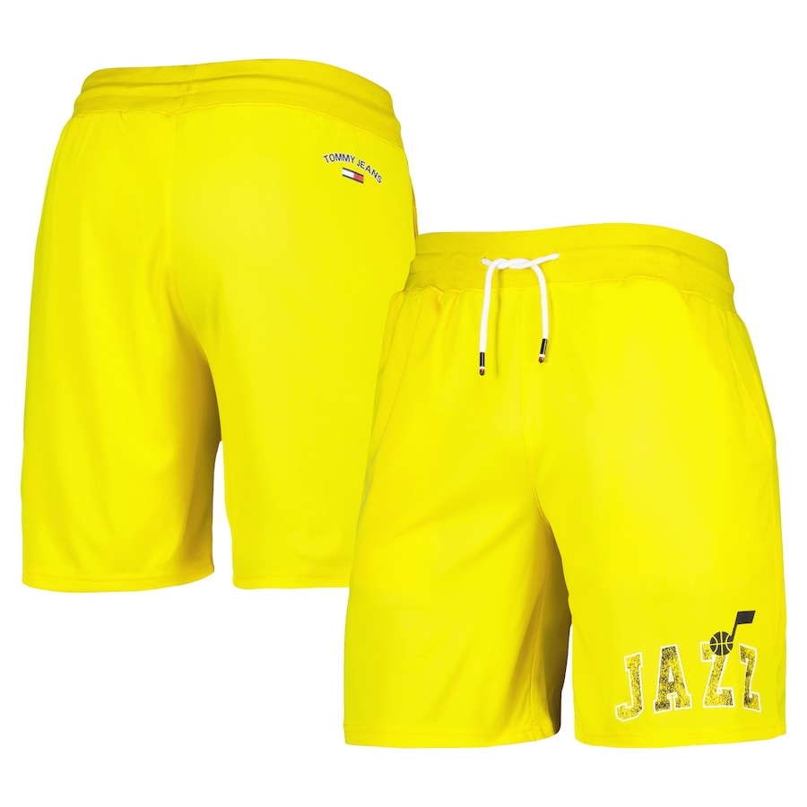 Men's Utah Jazz Tommy Jeans Yellow Mike Mesh Basketball Shorts Men's Utah Jazz Tommy Jeans Yellow Mike Mesh Basketball Shorts