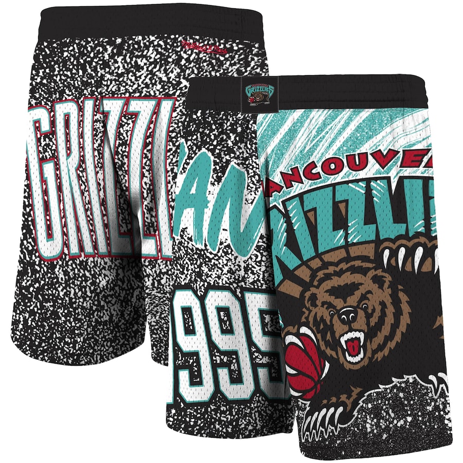 Men's Vancouver Grizzlies Mitchell & Ness Black Hardwood Classics Jumbotron Sublimated Shorts