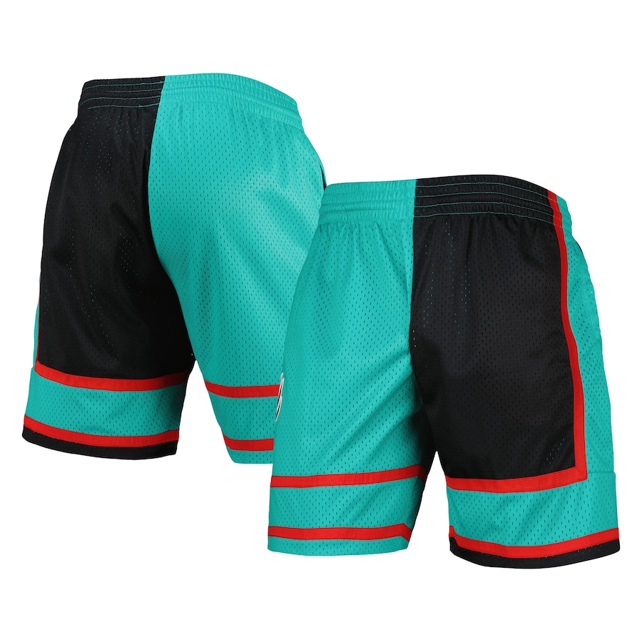 Men's Vancouver Grizzlies Mitchell & Ness Black/Turquoise Hardwood Classics 2001 Split Swingman Shorts