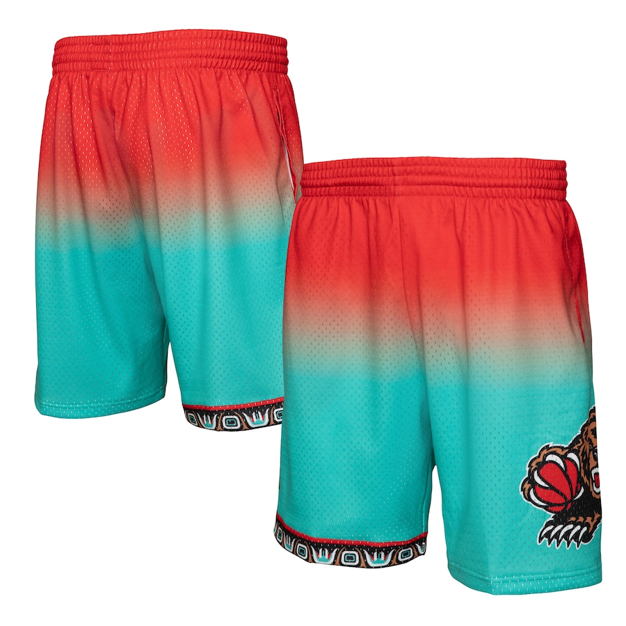 Men's Vancouver Grizzlies Mitchell & Ness Red/Teal 1996/97 Hardwood Classics Fadeaway Reload 3.0 Swingman Shorts
