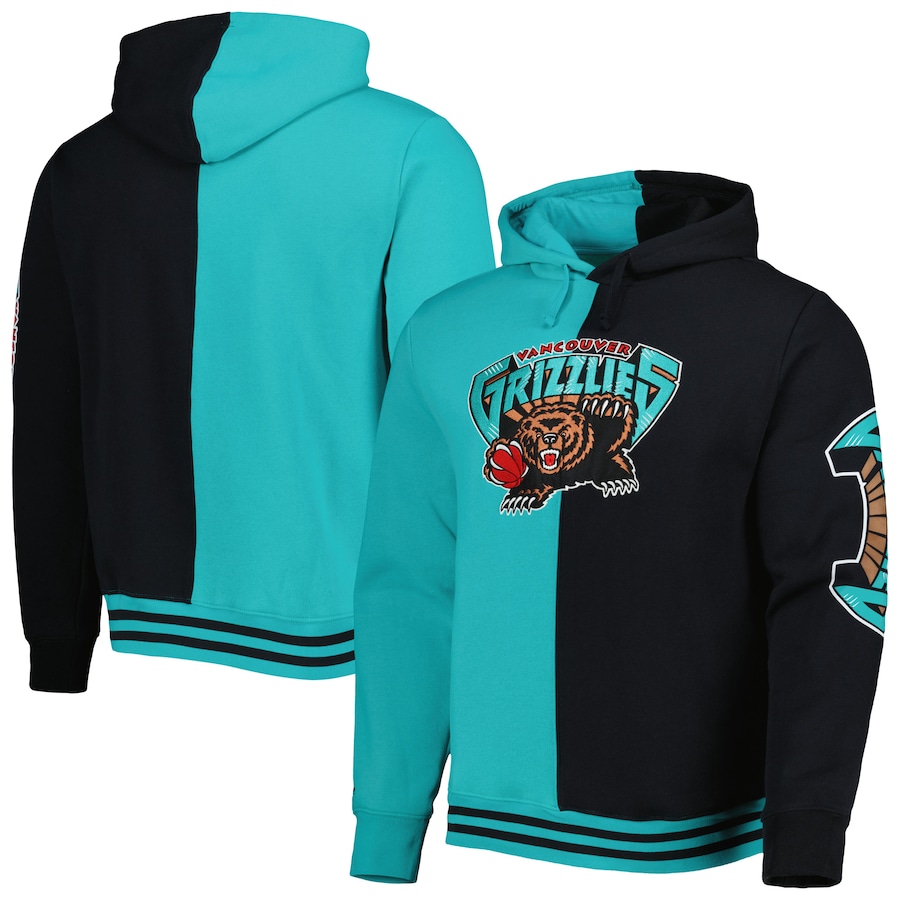 Men's Vancouver Grizzlies Mitchell & Ness Turquoise/Black Hardwood Classics Split Pullover Hoodie