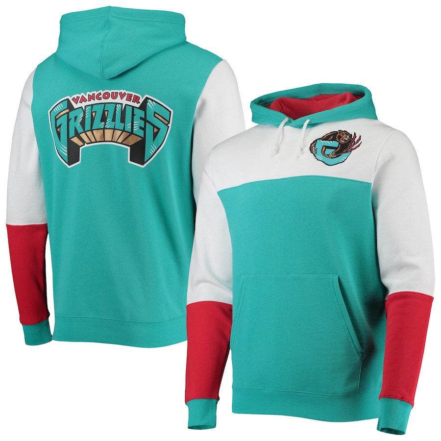 Men's Vancouver Grizzlies Mitchell & Ness Turquoise Hardwood Classics Fusion 2.0 Colorblock Pullover Hoodie