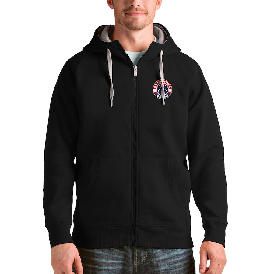 Men's Washington Wizards Antigua Black Logo Victory Full-Zip Hoodie Men's Washington Wizards Antigua Black Logo Victory Full-Zip Hoodie