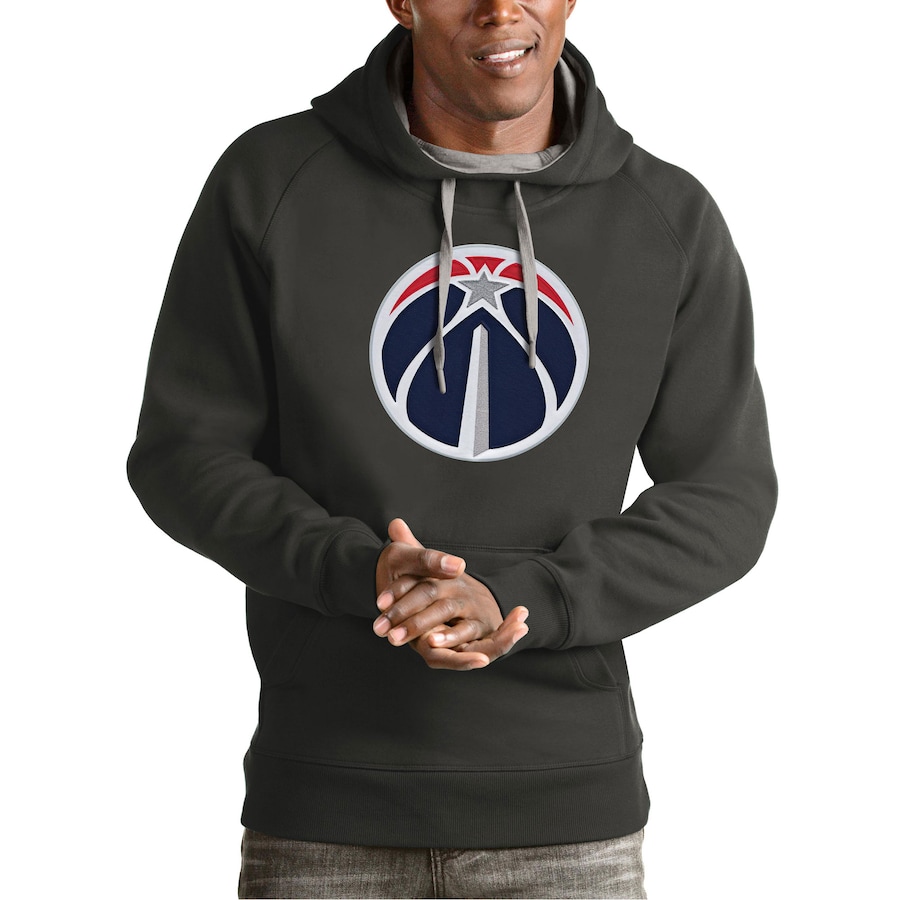 Men's Washington Wizards Antigua Charcoal Team Logo Victory Pullover Hoodie Men's Washington Wizards Antigua Charcoal Team Logo Victory Pullover Hoodie