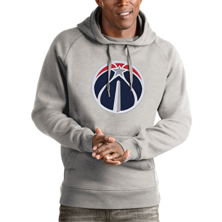 Men's Washington Wizards Antigua Heather Gray Team Logo Victory Pullover Hoodie