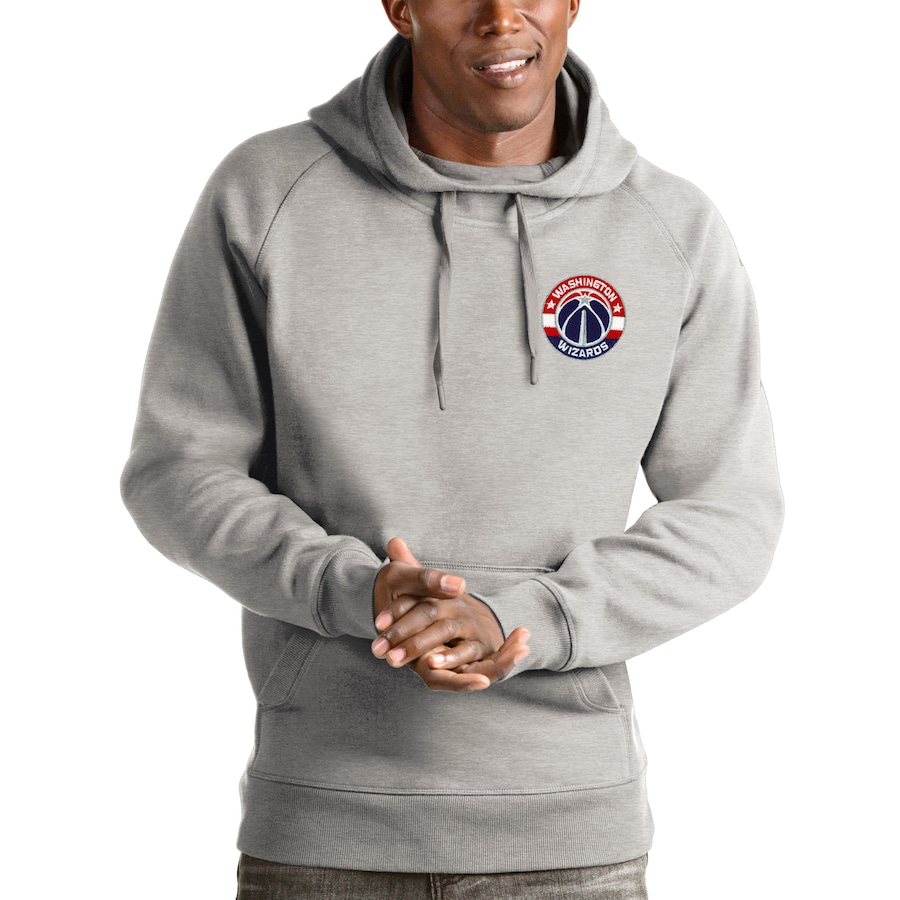 Men's Washington Wizards Antigua Heathered Gray Victory Pullover Hoodie Men's Washington Wizards Antigua Heathered Gray Victory Pullover Hoodie