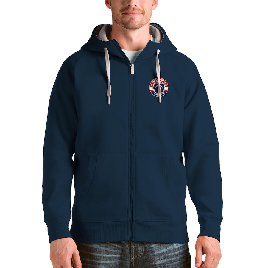 Men's Washington Wizards Antigua Navy Logo Victory Full-Zip Hoodie Men's Washington Wizards Antigua Navy Logo Victory Full-Zip Hoodie