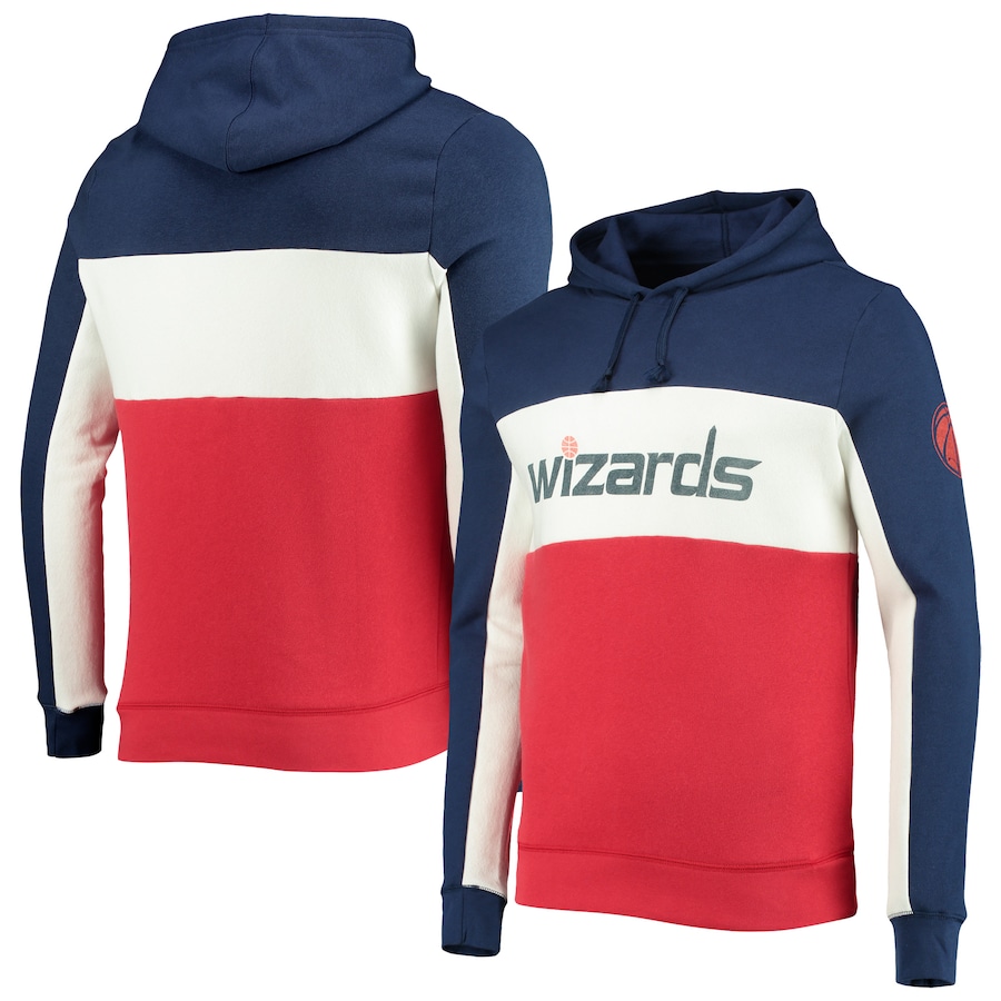 Men's Washington Wizards Junk Food Navy/White Wordmark Colorblock Fleece Pullover Hoodie Men's Washington Wizards Junk Food Navy/White Wordmark Colorblock Fleece Pullover Hoodie
