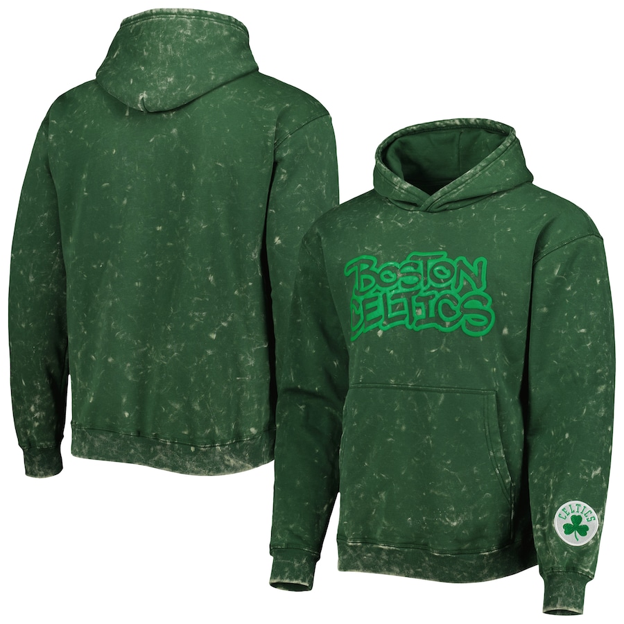 Men's Boston Celtics The Wild Collective Kelly Green Tonal Acid Wash Pullover Hoodie