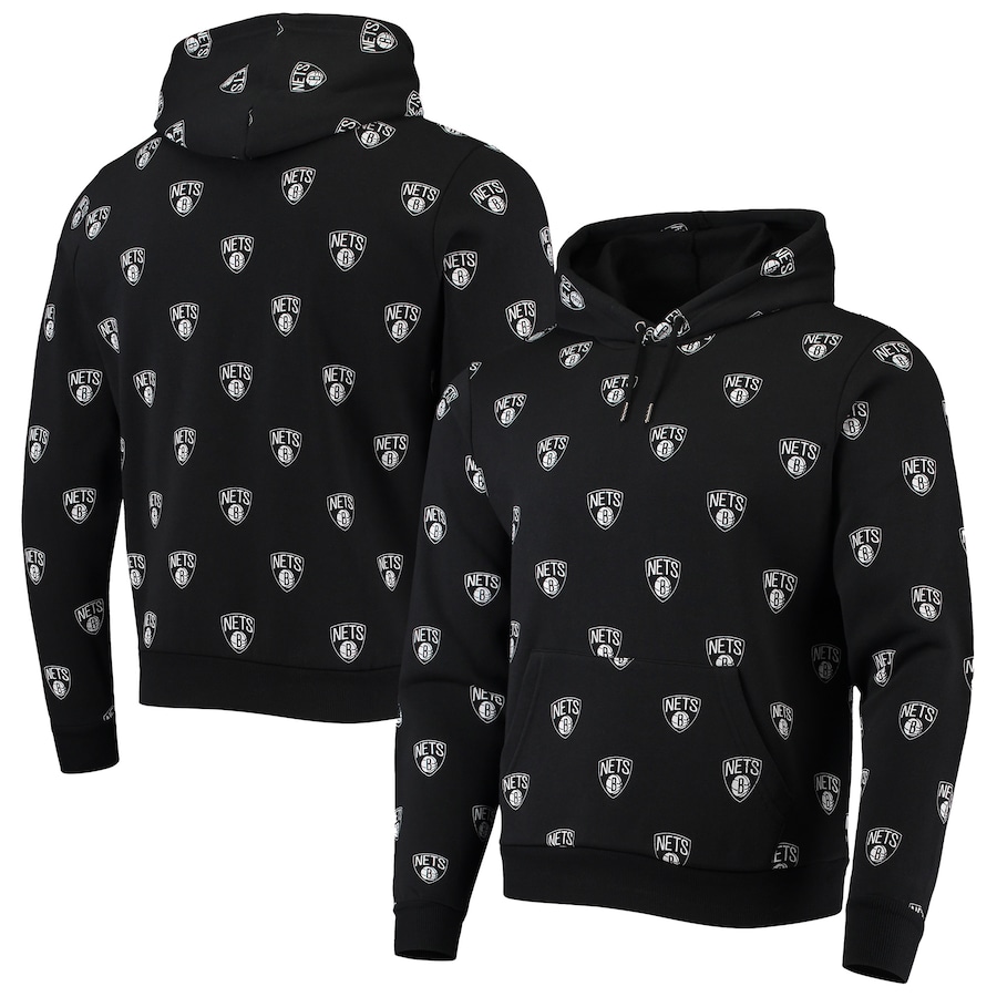 Men's Brooklyn Nets The Wild Collective Black Allover Logo Pullover Hoodie Men's Brooklyn Nets The Wild Collective Black Allover Logo Pullover Hoodie