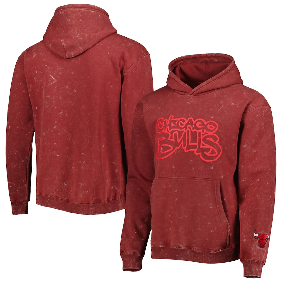 Men's Chicago Bulls The Wild Collective Red Tonal Acid Wash Pullover Hoodie Men's Chicago Bulls The Wild Collective Red Tonal Acid Wash Pullover Hoodie