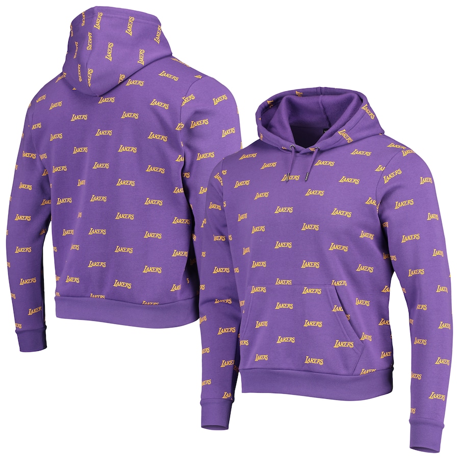 Women's Los Angeles Lakers The Wild Collective Purple Allover Logo Pullover Hoodie Women's Los Angeles Lakers The Wild Collective Purple Allover Logo Pullover Hoodie