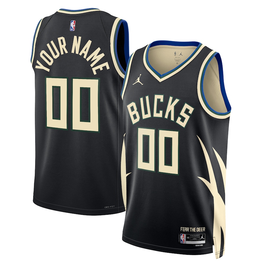 Men's Milwaukee Bucks Jordan Brand Black 2022/23 Swingman Custom Jersey - Statement Edition Men's Milwaukee Bucks Jordan Brand Black 2022/23 Swingman Custom Jersey - Statement Edition