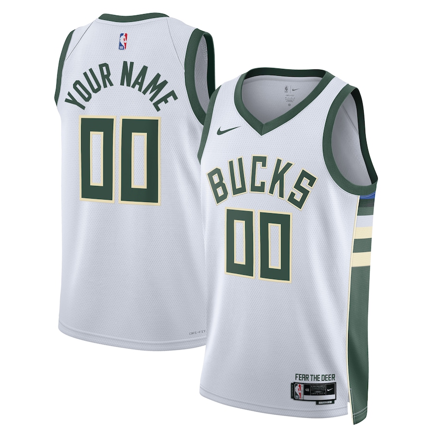 Men's Milwaukee Bucks NBA White 2022/23 Swingman Custom Jersey - Association Edition Men's Milwaukee Bucks NBA White 2022/23 Swingman Custom Jersey - Association Edition