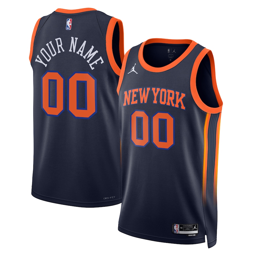Men's New York Knicks Jordan Brand Navy 2022/23 Swingman Custom Jersey - Statement Edition Men's New York Knicks Jordan Brand Navy 2022/23 Swingman Custom Jersey - Statement Edition