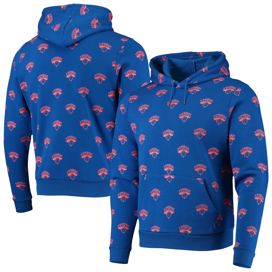 Women's New York Knicks The Wild Collective Blue Allover Logo Pullover Hoodie Women's New York Knicks The Wild Collective Blue Allover Logo Pullover Hoodie