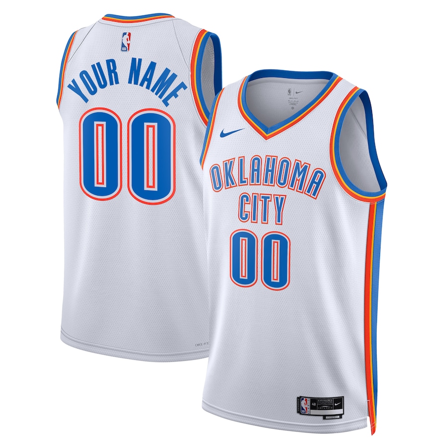 Men's Oklahoma City Thunder NBA White 2022/23 Swingman Custom Jersey - Association Edition Men's Oklahoma City Thunder NBA White 2022/23 Swingman Custom Jersey - Association Edition