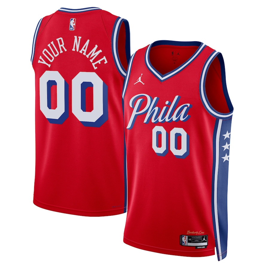 Men's Philadelphia 76ers Jordan Brand Red 2022/23 Swingman Custom Jersey - Statement Edition Men's Philadelphia 76ers Jordan Brand Red 2022/23 Swingman Custom Jersey - Statement Edition