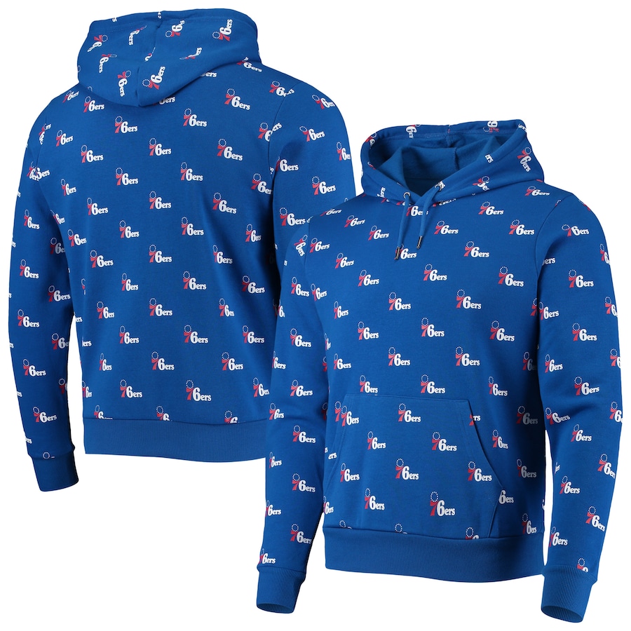 Women's Philadelphia 76ers The Wild Collective Royal Allover Logo Pullover Hoodie Women's Philadelphia 76ers The Wild Collective Royal Allover Logo Pullover Hoodie