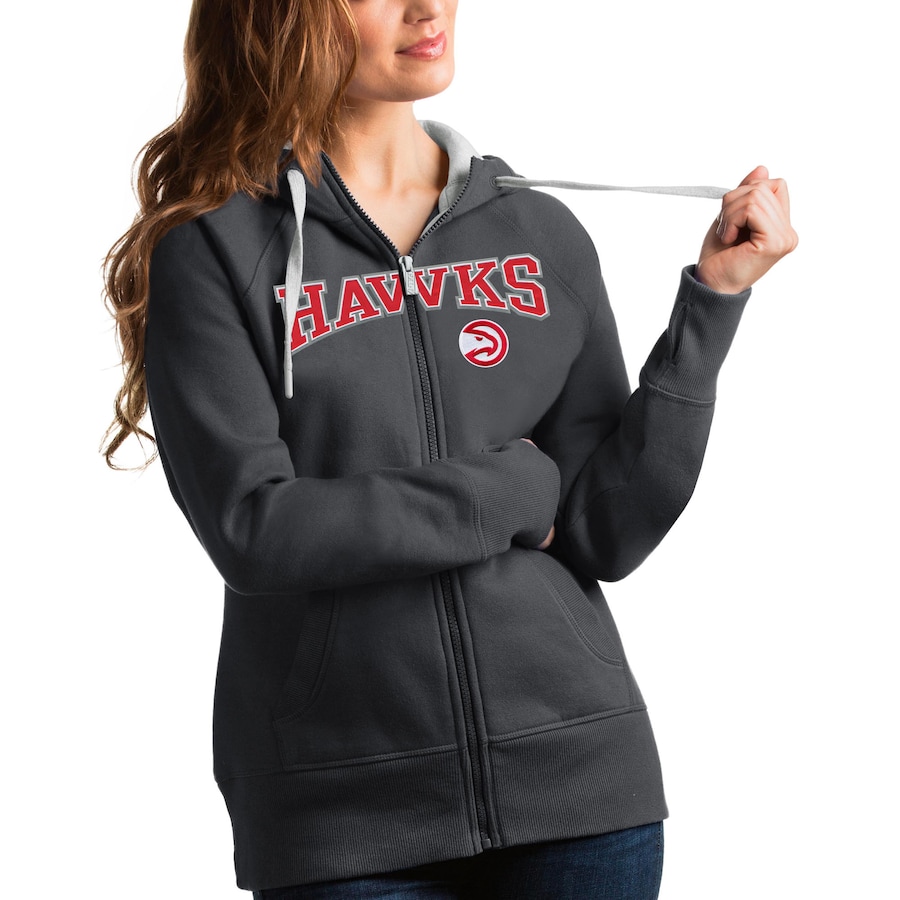 Women's Atlanta Hawks Antigua Charcoal Team Victory Full-Zip Hoodie Women's Atlanta Hawks Antigua Charcoal Team Victory Full-Zip Hoodie