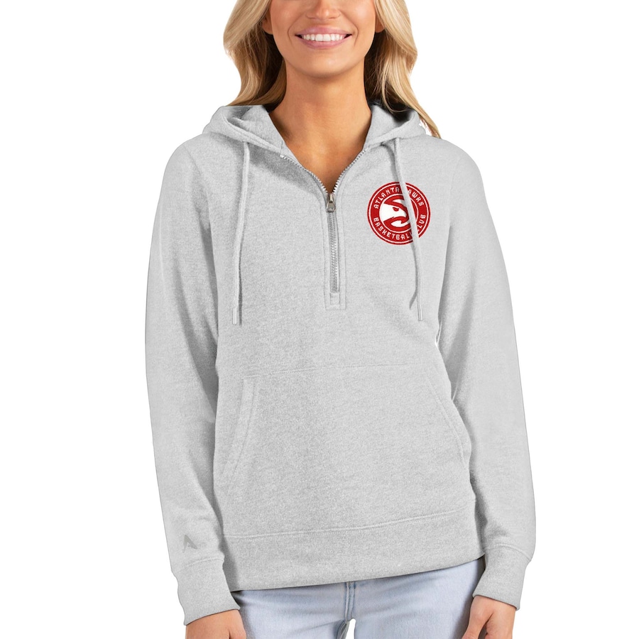 Women's Atlanta Hawks Antigua Heathered Gray Action Half-Zip Pullover Hoodie Women's Atlanta Hawks Antigua Heathered Gray Action Half-Zip Pullover Hoodie