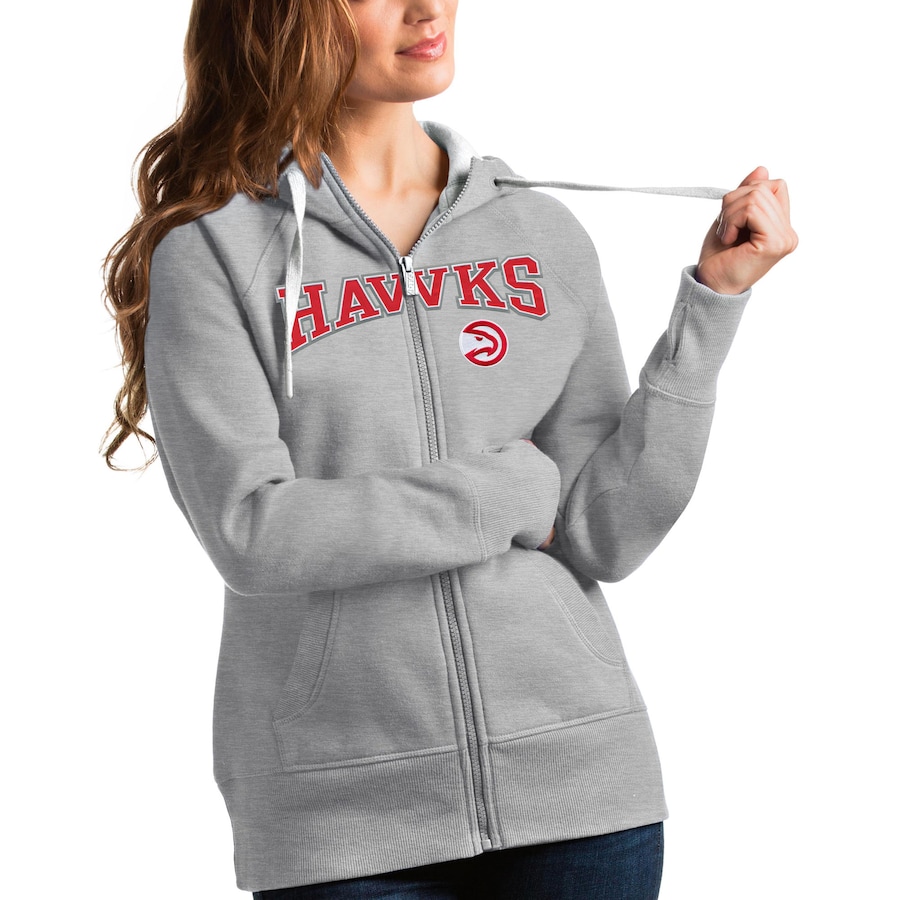 Women's Atlanta Hawks Antigua Heathered Gray Team Victory Full-Zip Hoodie Women's Atlanta Hawks Antigua Heathered Gray Team Victory Full-Zip Hoodie