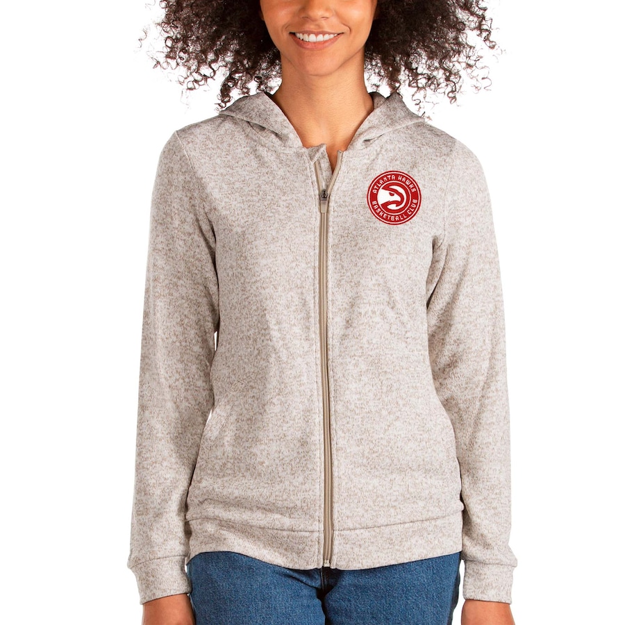 Women's Atlanta Hawks Antigua Oatmeal Absolute Full-Zip Hoodie Women's Atlanta Hawks Antigua Oatmeal Absolute Full-Zip Hoodie