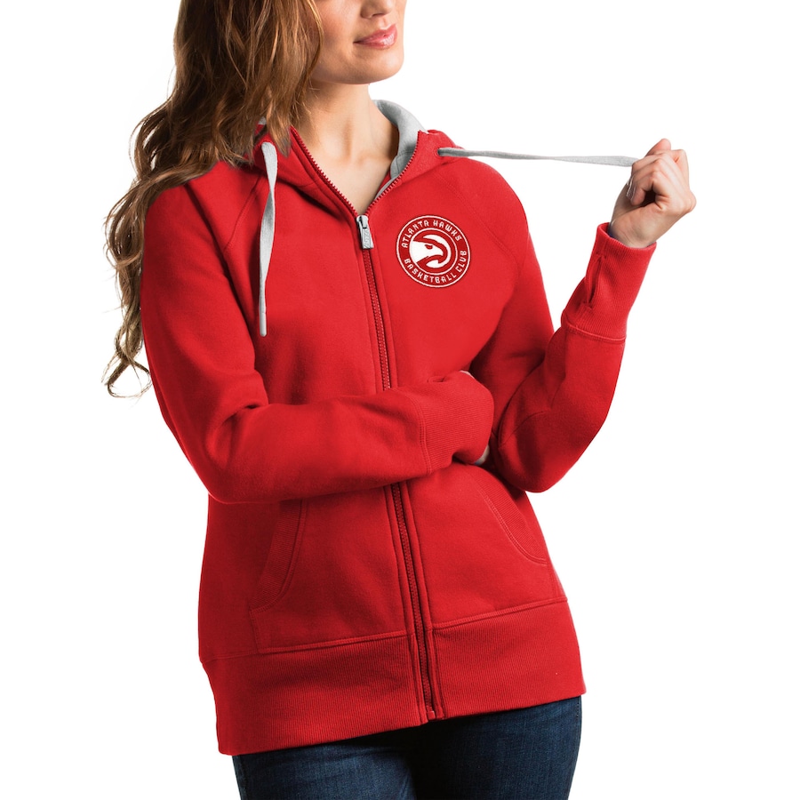 Women's Atlanta Hawks Antigua Red Victory Full-Zip Hoodie Women's Atlanta Hawks Antigua Red Victory Full-Zip Hoodie