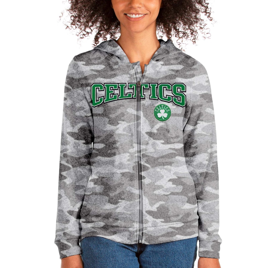 Women's Boston Celtics Antigua Camo Team Absolute Full-Zip Hoodie Women's Boston Celtics Antigua Camo Team Absolute Full-Zip Hoodie