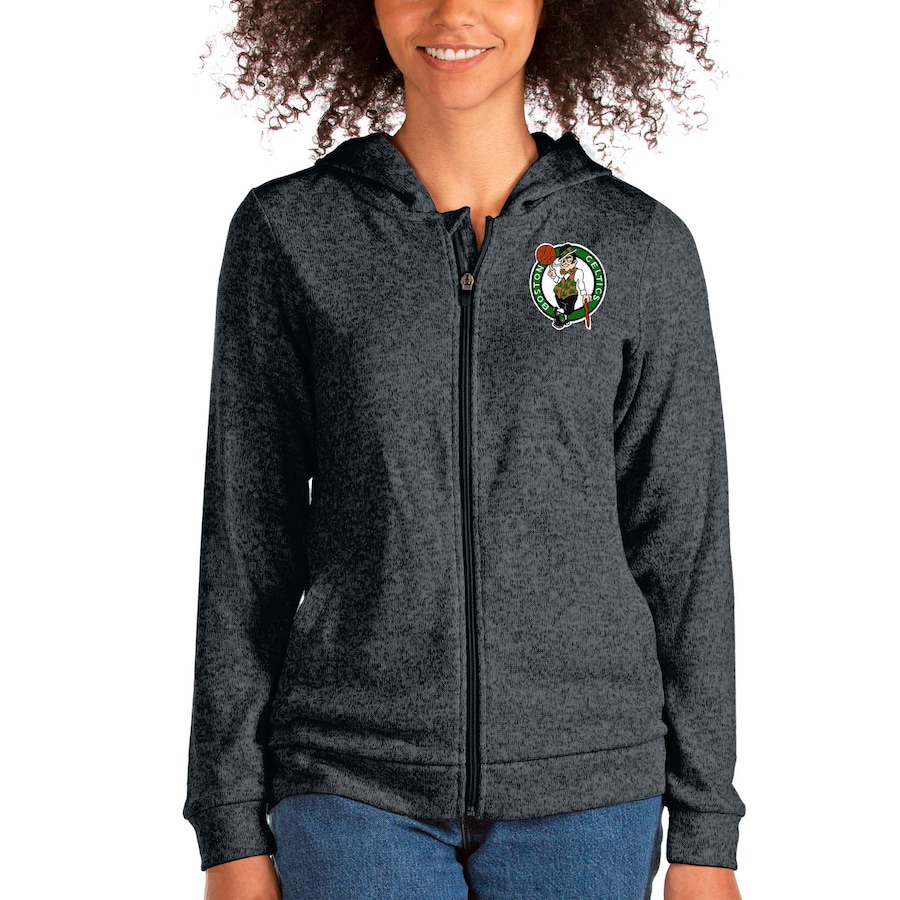 Women's Boston Celtics Antigua Heathered Charcoal Absolute Full-Zip Hoodie