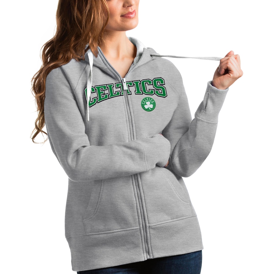 Women's Boston Celtics Antigua Heathered Gray Team Victory Full-Zip Hoodie