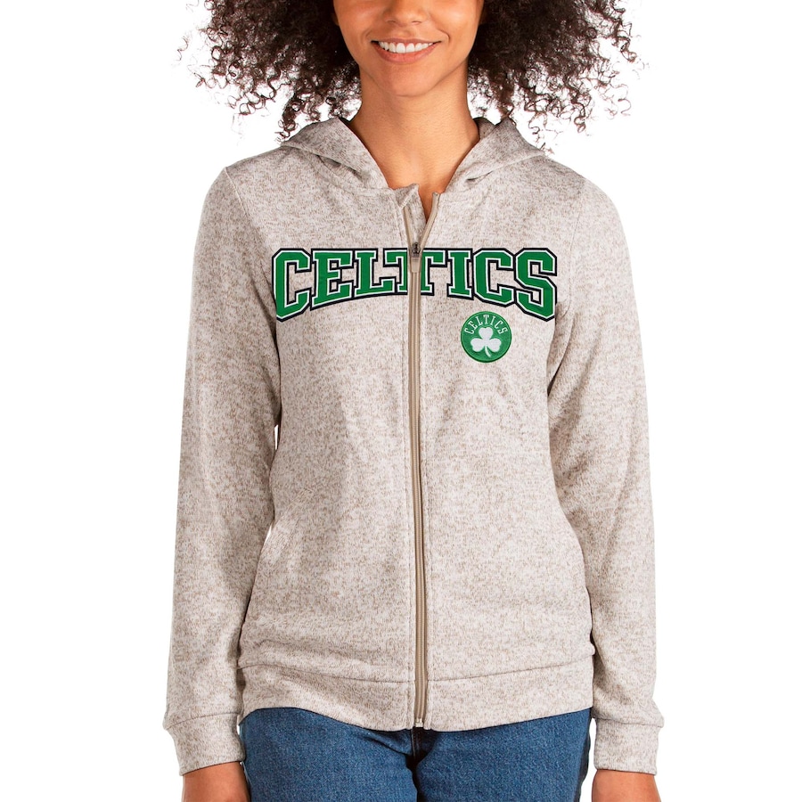 Women's Boston Celtics Antigua Oatmeal Team Absolute Full-Zip Hoodie Women's Boston Celtics Antigua Oatmeal Team Absolute Full-Zip Hoodie