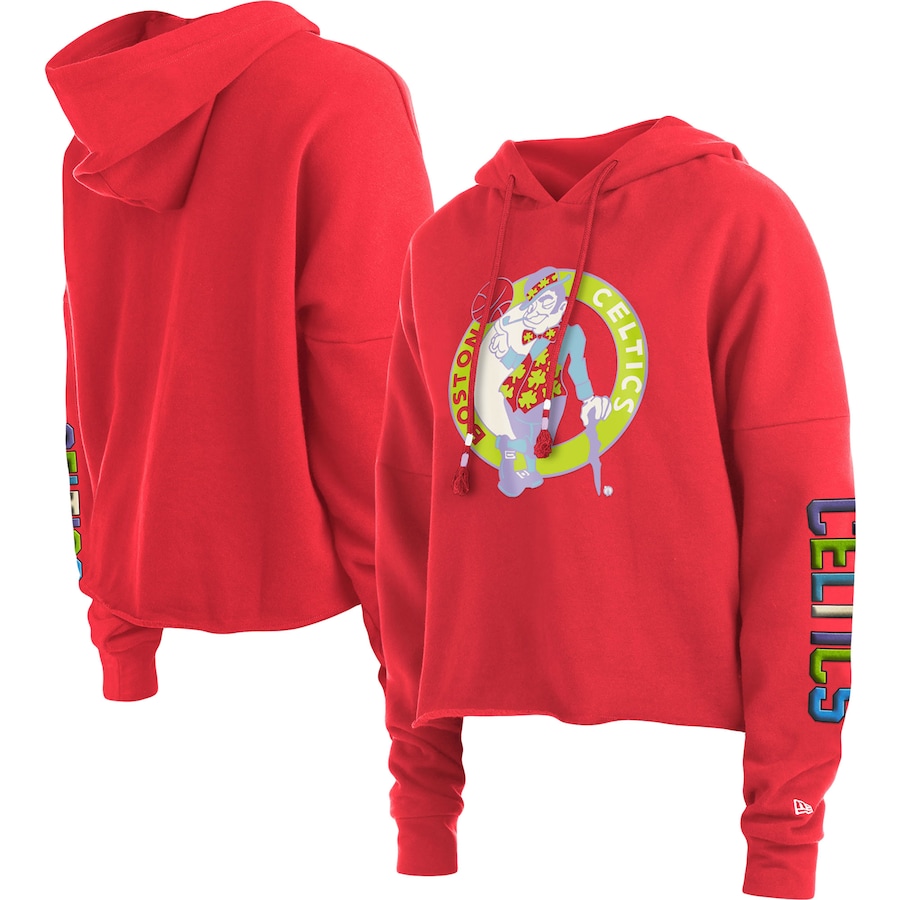 Women's Boston Celtics New Era Red Color Pack Cropped Top Pullover Hoodie