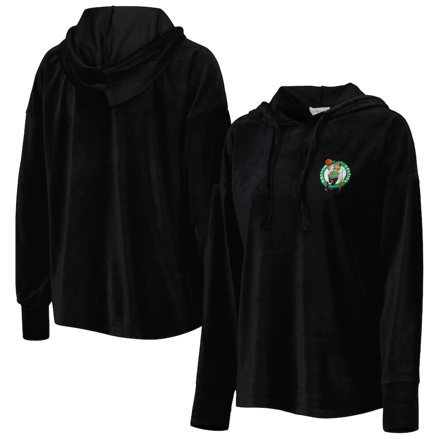 Women's Boston Celtics Touch Black End Line Velour Pullover Hoodie