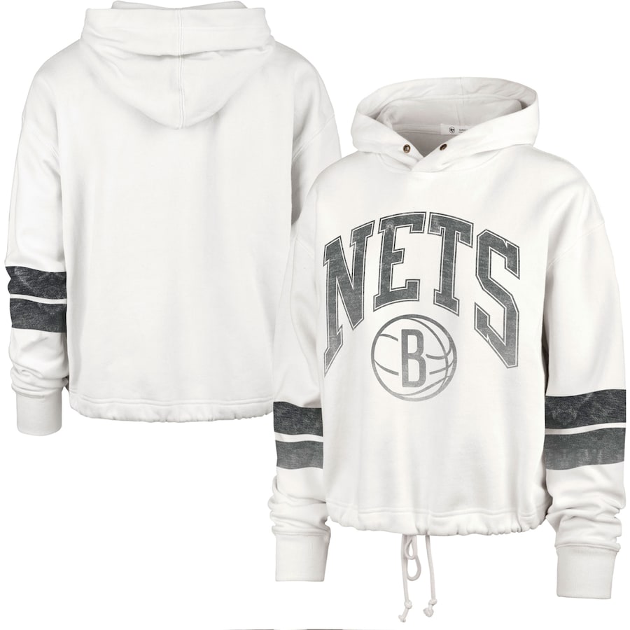 Women's Brooklyn Nets 47 Cream Emerson Stripe Cropped Pullover Hoodie
